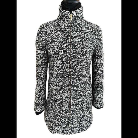 J Crew Lodge Coat, black/ ivory  boucle, Italian wool blend, size 0 P - Picture 5 of 14